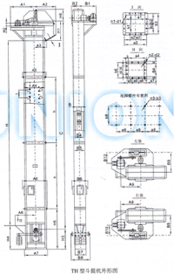 TH型斗式提升機外形尺寸圖